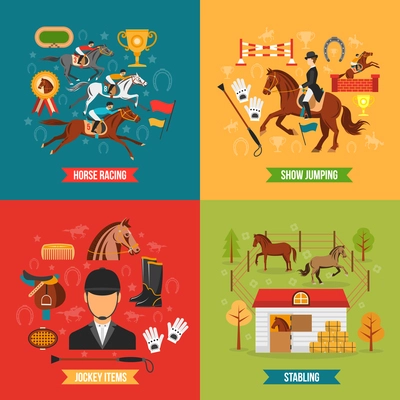 Horse riding design concept set with jockey items race and stabling flat  vector illustration