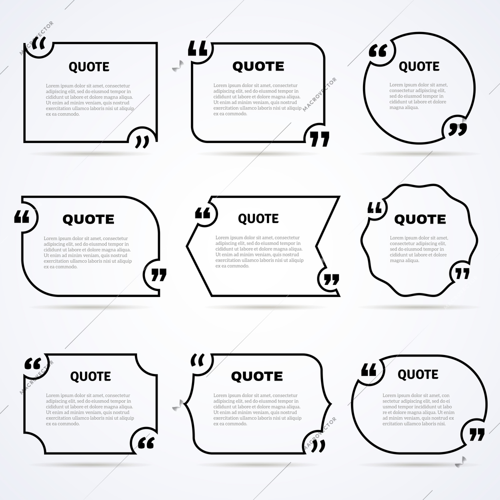 Inspirational quotes of wisdom and support to start the day outlined icons set abstract isolated vector illustration