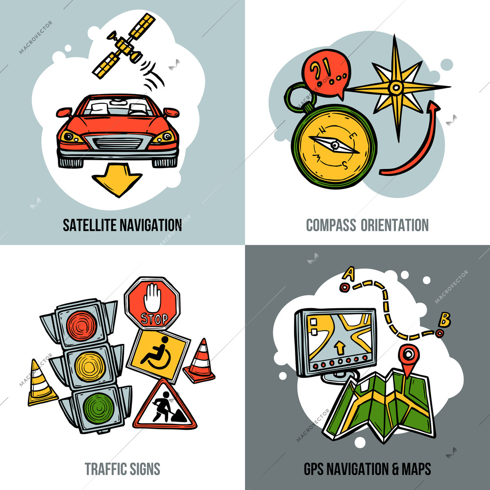 Navigation design concept set with traffic signs sketch icons isolated vector illustration