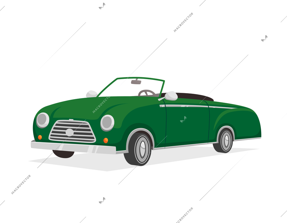 Green retro luxurious cabriolet car cartoon isolated vector illustration