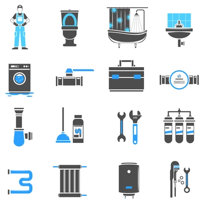Plumbing icons flat set with plumber instruments isolated vector illustration
