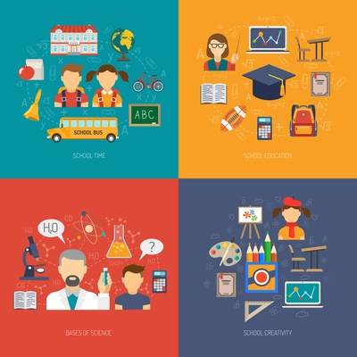 Education design concept set with school flat icons isolated vector illustration