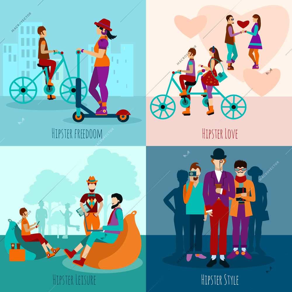 Hipster people design concept set with style elements isolated vector illustration