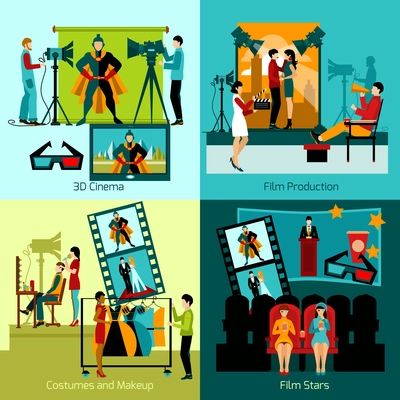 Cinema people design concept set with film production flat icons isolated vector illustration