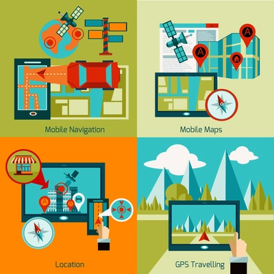 GPS navigation design concept set with mobile maps flat icons isolated vector illustration
