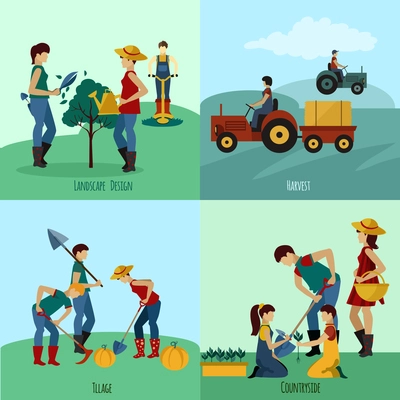 Gardening people design concept set with landscape design flat icons isolated vector illustration