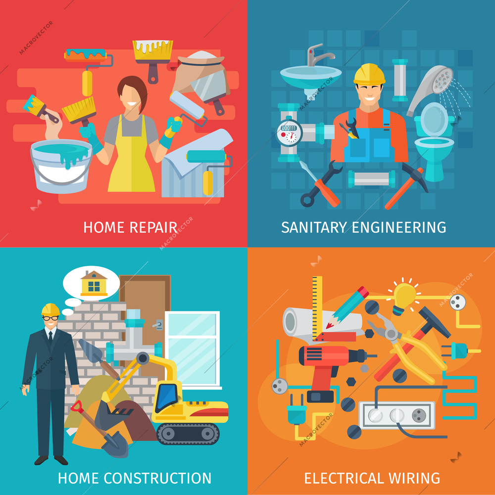 Home repair design concept set with sanitary engineering flat icons isolated vector illustration