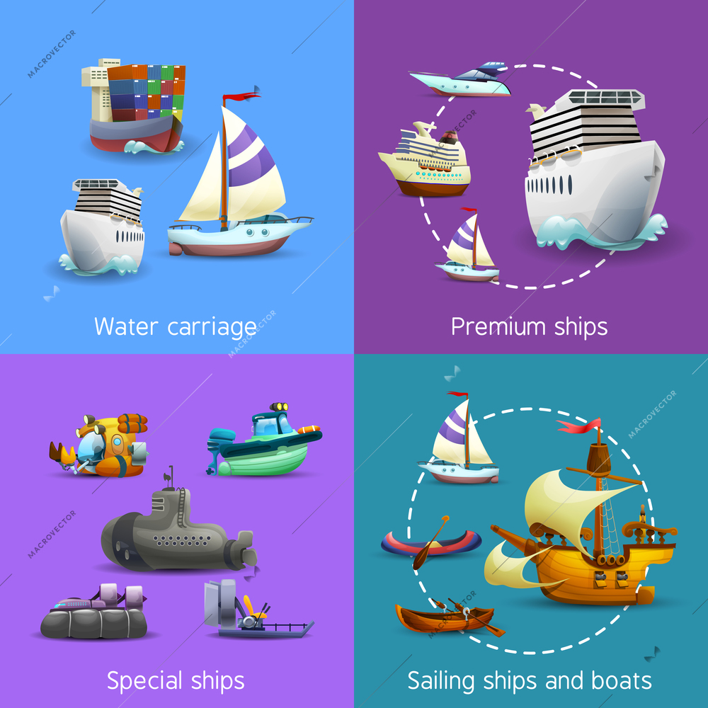 Collection of water transport in cartoon style. - Stock Illustration  [87767534] - PIXTA