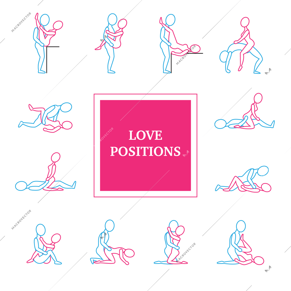 Kama sutra love positions line icons set with title flat isolated vector illustration