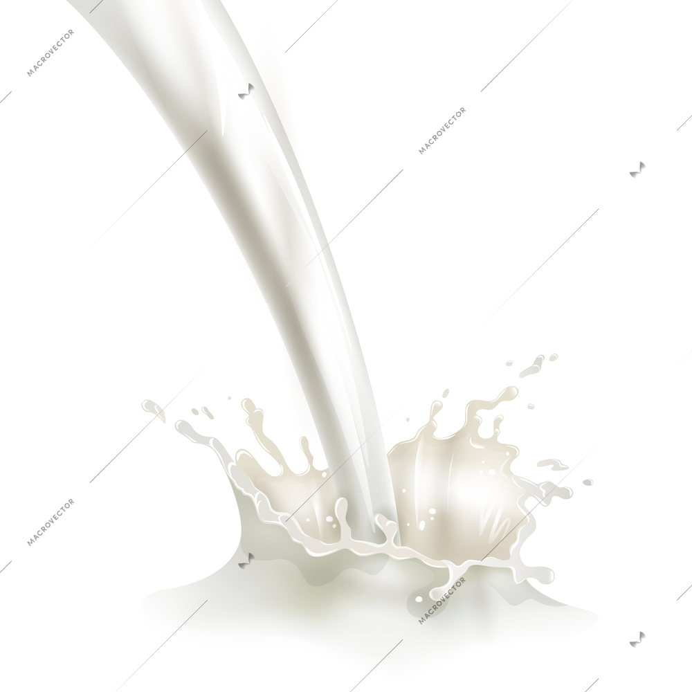 Pouring fresh natural cow milk with splash against white background food industry advertisement poster abstract vector illustration