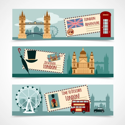 London touristic banner horizontal set with landmarks isolated vector illustration