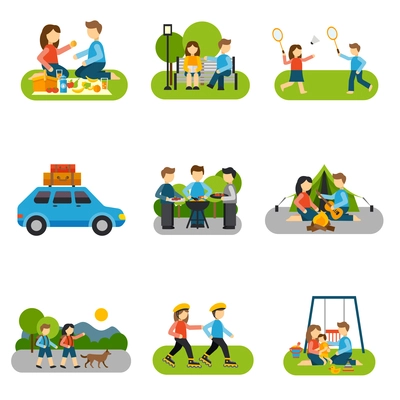 Outing concepts with friends and families outdoors isolated vector illustration