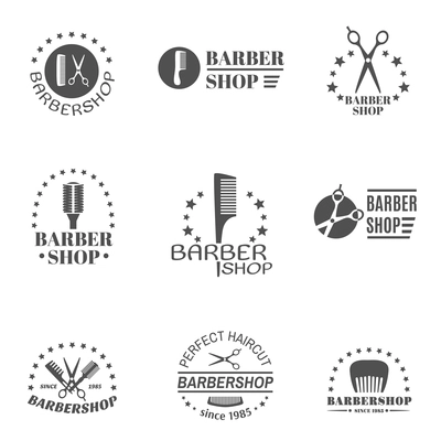 Premium quality barber shop black label set isolated vector illustration