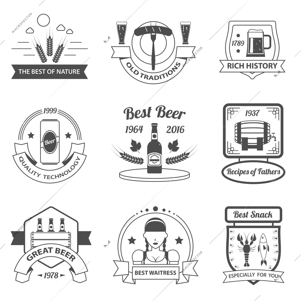 Beer festival premium quality black label set isolated vector illustration