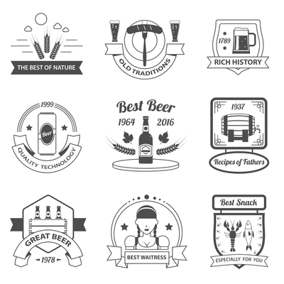 Beer festival premium quality black label set isolated vector illustration