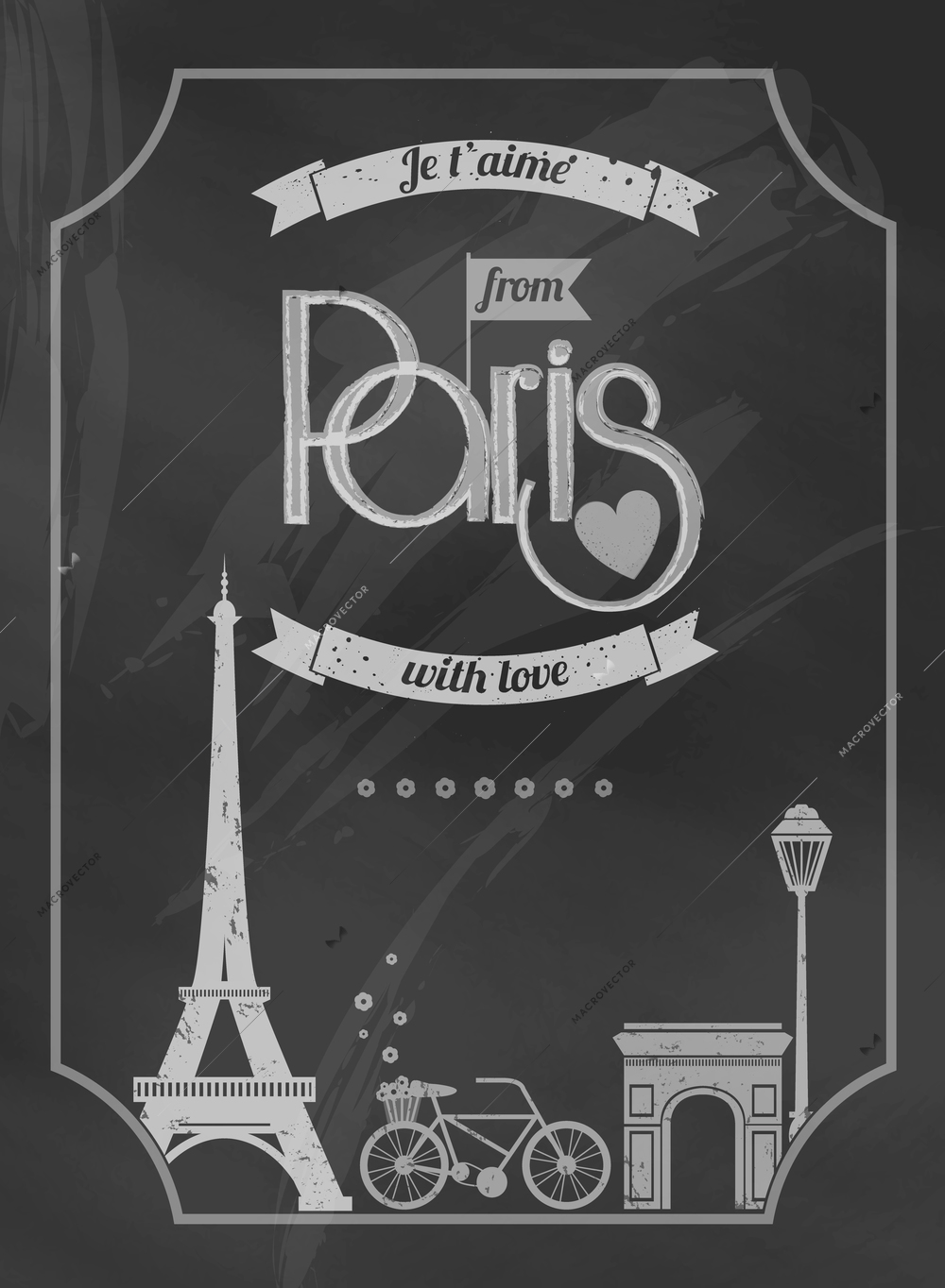 Love Paris chalkboard retro poster with eiffel tower and bike vector illustration