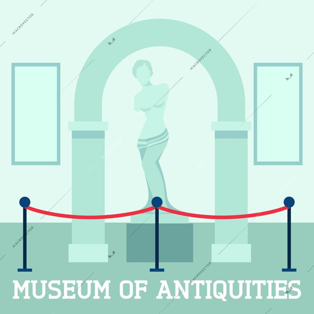 Museum of antiquities poster with sculpture Aphrodite flat  vector illustration.