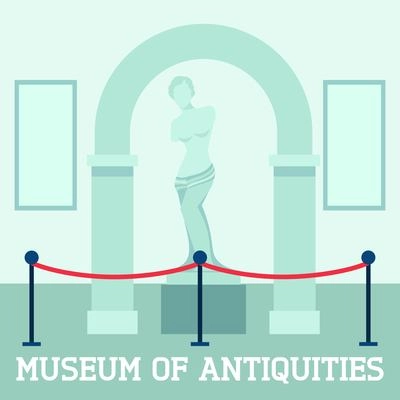 Museum of antiquities poster with sculpture Aphrodite flat  vector illustration.