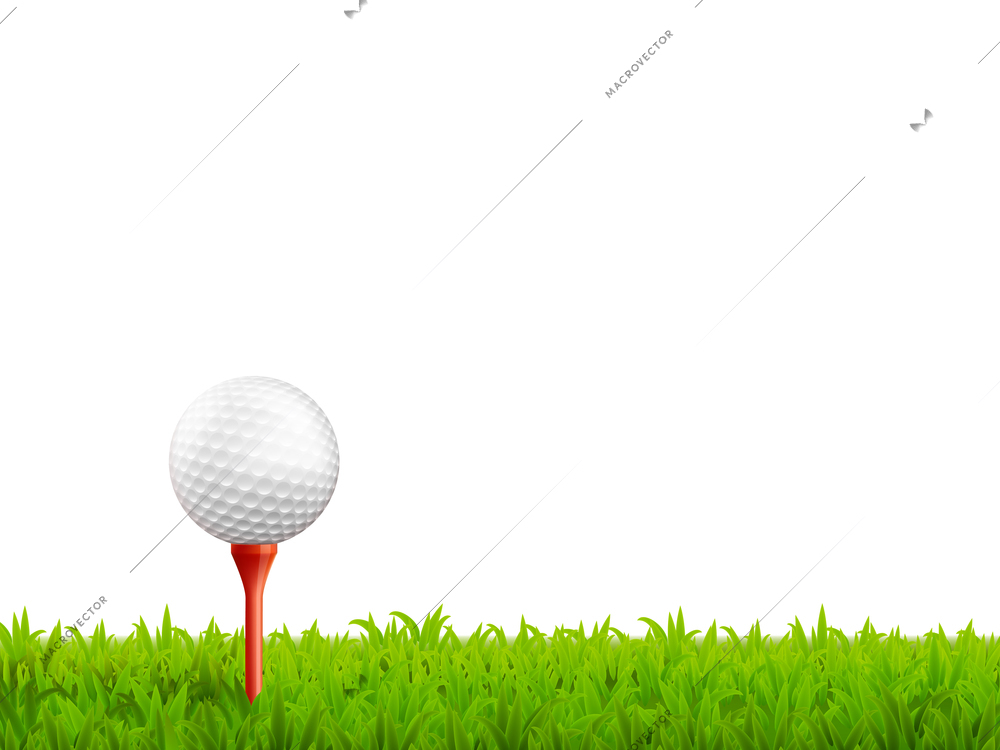 Golf realistic background with ball on a tee and green grass vector illustration