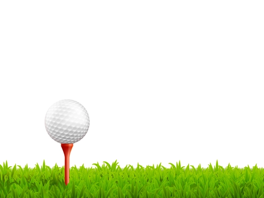 Golf realistic background with ball on a tee and green grass vector illustration