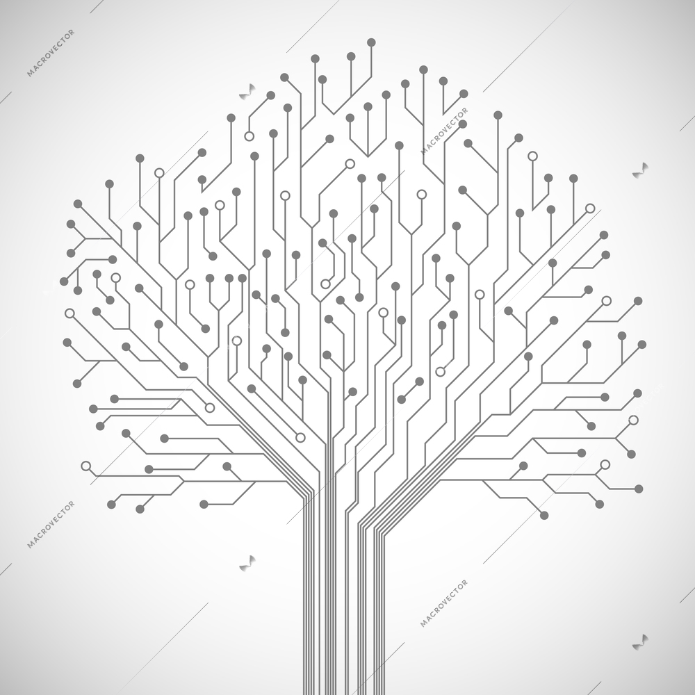 Abstract computer technology integrated circuit board tree symbol emblem or poster vector illustration