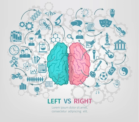 Human brain concept with left and right hemispheres flat vector illustration