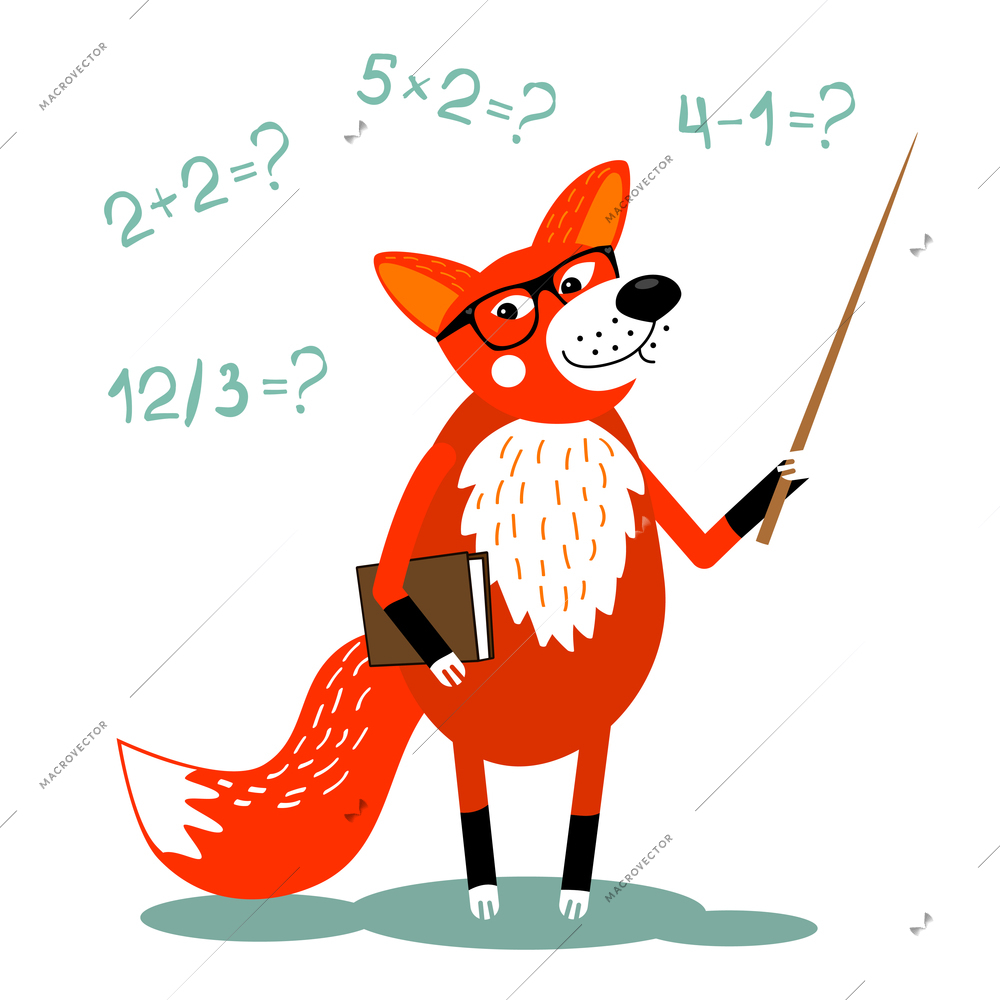 Fox teacher with pointer concept vector illustration