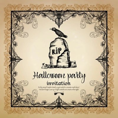 Halloween vintage invitation with hand drawn ornamental frame vector illustration