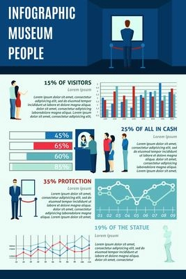 Infographic  people visiting museums  statistics data  flat  vector illustration.