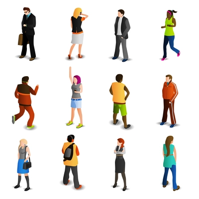 People isometric icons set with men and women in business and sport isolated vector illustration