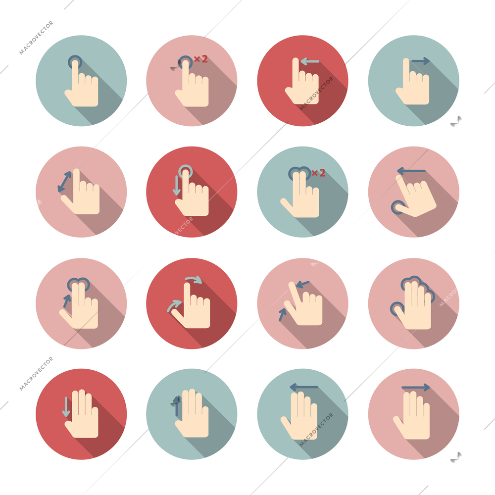 Touch screen hand gestures guide pictograms collection for application design isolated vector illustration