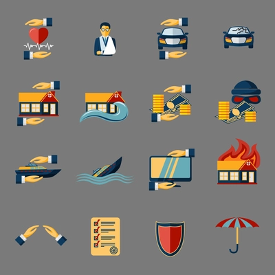 Insurance security icons set of medical property house protection isolated vector illustration