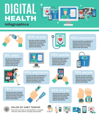 Digital health infographics set with mobile diagnostics and telemedicine symbols vector illustration