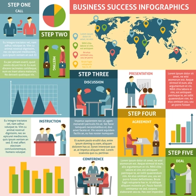 Infographic  five steps for success business diagrams  graphs and icons flat  vector illustration.