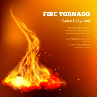 Fire tornado swirls realistic campfire flame with sparks poster vector illustration