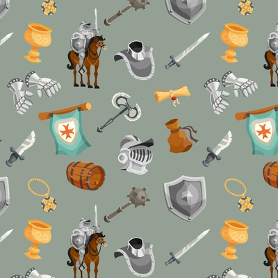 Medieval knight with armor and weapon cartoon seamless pattern vector illustration