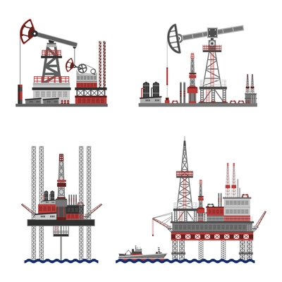 Oil extraction and petroleum platform flat icons set isolated vector illustration