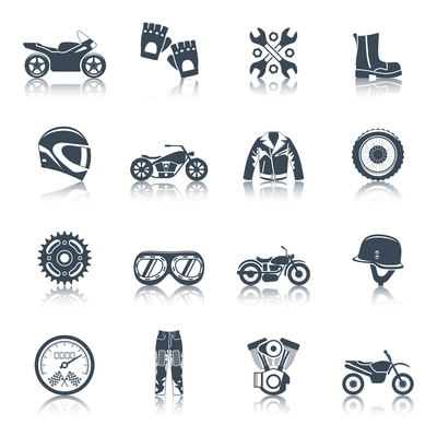 Motorcycle icons black set with transportation symbols isolated vector illustration