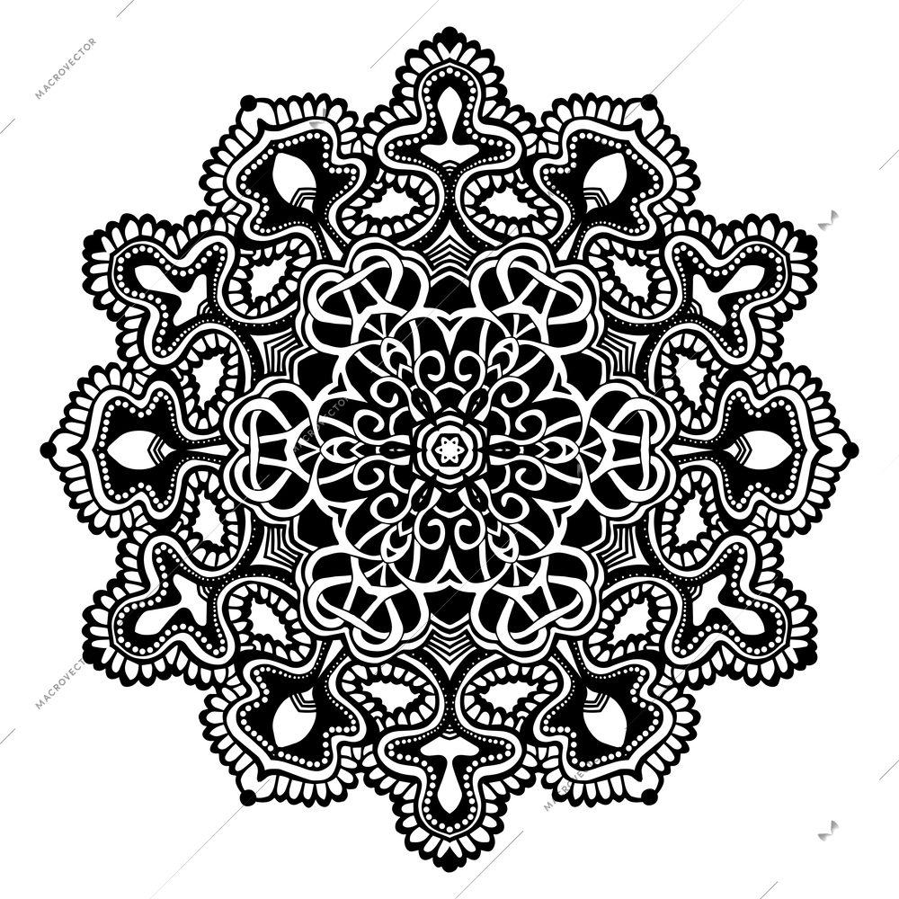 Black and white decorative mandala symbol isolated on white background vector illustration