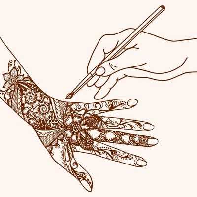 Hand drawing mehendi pattern on female palm sketch vector illustration