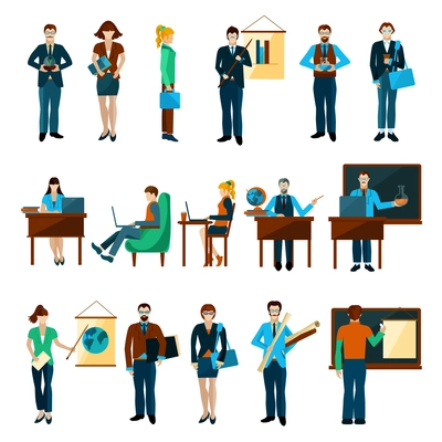 University people set with teacher and students avatars isolated vector illustration