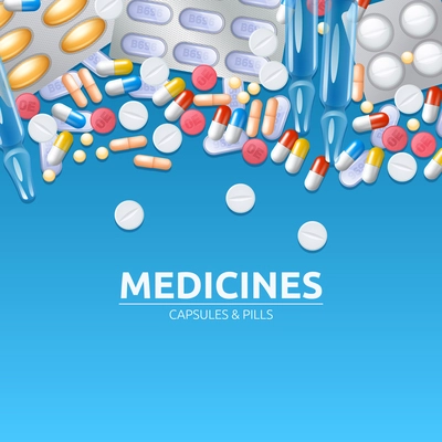 Medicines background with colored pills tablets and capsules vector illustration