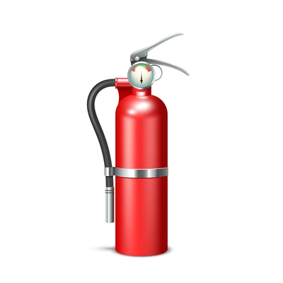 Red realistic fire extinguisher isolated on white background vector illustration