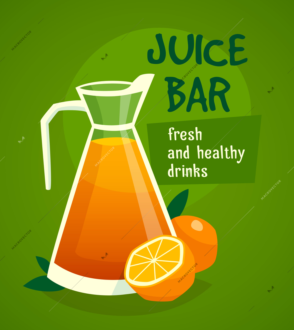 Design concept with  pitcher of fresh juice and oranges for advertising  healthy drinks vector illustration