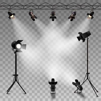 Spotlights realistic transparent background for show contest or interview vector illustration