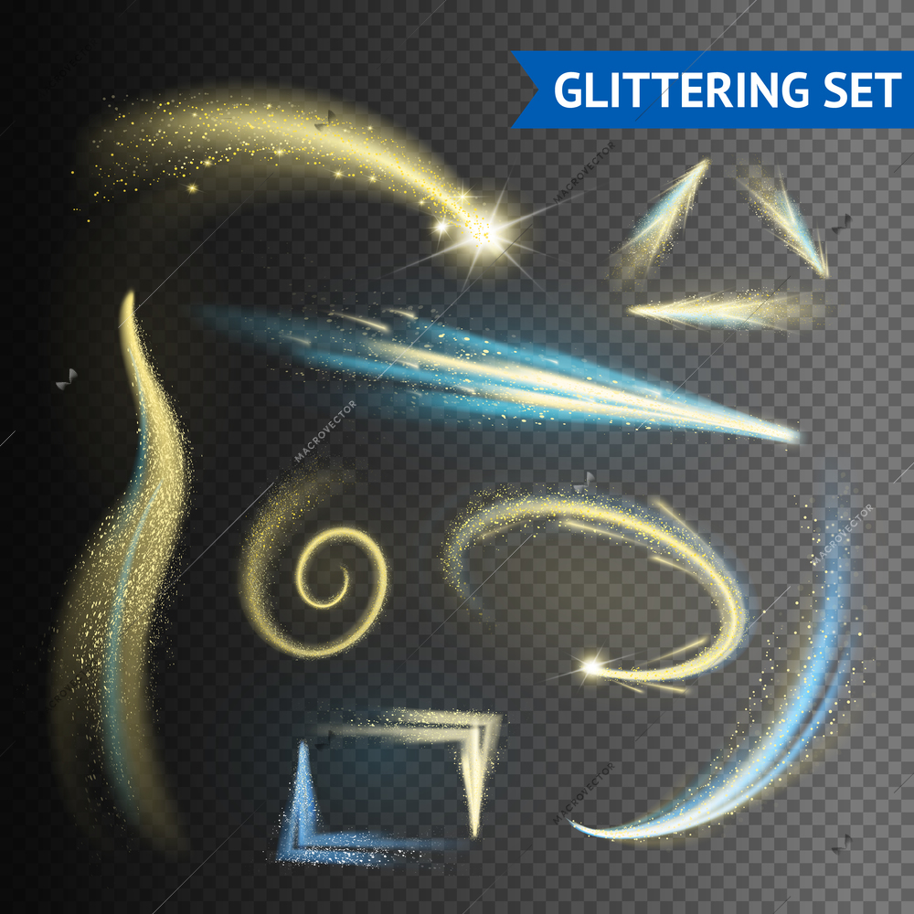 Gold sparkling glittering elements isolated on transparent background vector illustration