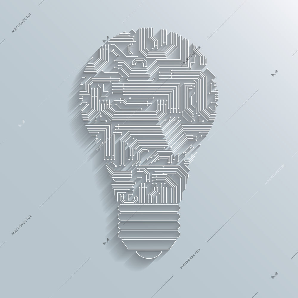 Abstract electronic computer circuit board light bulb icon or emblem isolated vector illustration