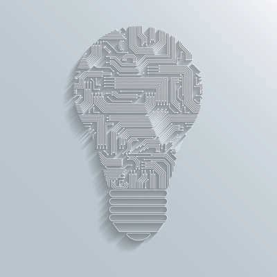 Abstract electronic computer circuit board light bulb icon or emblem isolated vector illustration