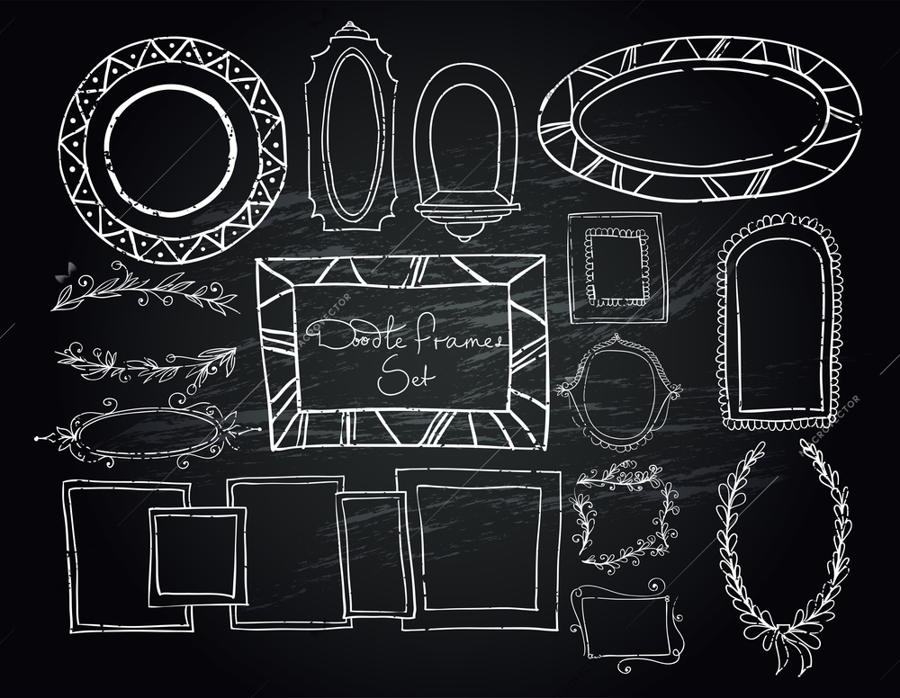 Chalkboard doodle decorative vintage swirl floral wreath frames set vector illustration