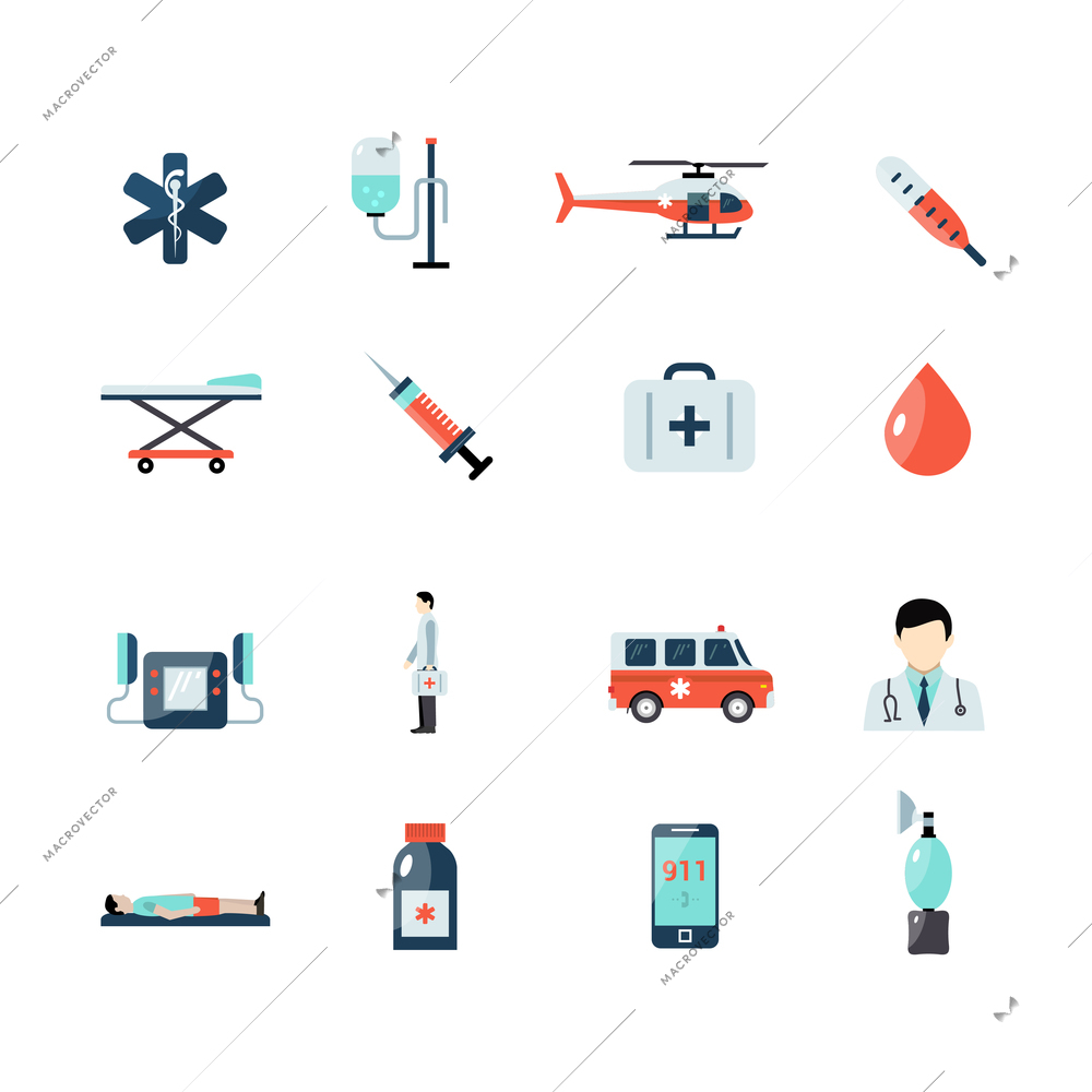 Emergency paramedic icons set with first aid symbols isolated vector illustration